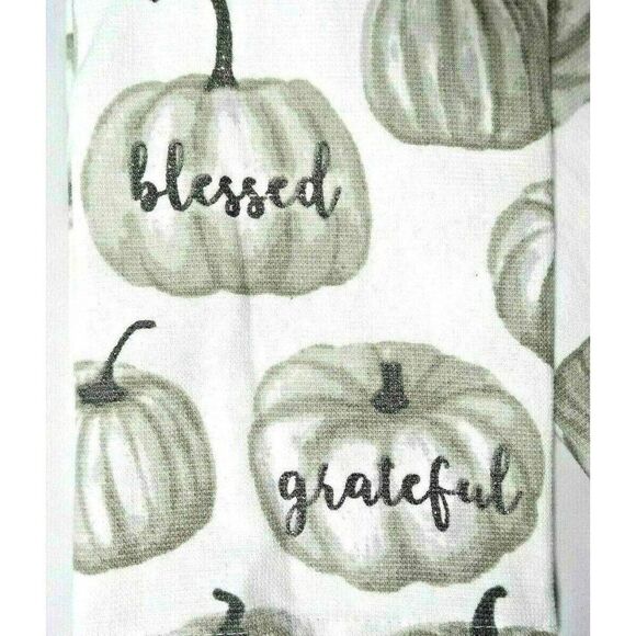Deborah Connolly Kitchen Towels 2-Piece Gray Pumpkins Silver Blessed Grateful - Picture 3 of 3